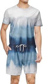 Gradual Change Tracksuits for Men Casual Short Sleeve Hawaiian Shirts Suits (Color: Blue, size: M)