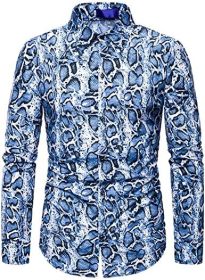 Snakeskin Long Sleeve Shirts Men's Casual Print Disco Button Down Shirt (Color: 6, size: L)